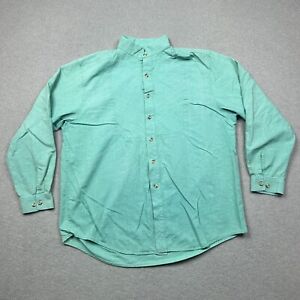 VINTAGE Frontier Classics Shirt Mens XL Teal Green Button Up Band Collar Western