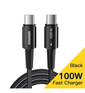 2M Essager 100W USB Type C To USB C Cable USB-C PD Fast Charging BLACK 2M-BL - Picture 1 of 2