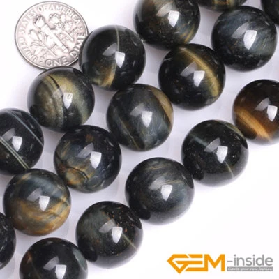 GEM-INSIDE Blue Tiger's Eye Gemstone Round Loose Spacer Beads For Jewelry Making Strand 15"