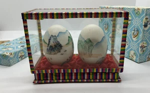 2 Vintage Classic Chinese Painted Egg Shells in Original Box w/Glass Case/Stand  - Picture 1 of 9