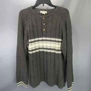 Maglione vintage Great Land Henley uomo taglia L a righe grande Y2K maglia a costine - Foto 1 di 10