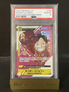 PSA10 One Piece Card Monkey.D.Luffy SR-P OP07-109 Serialized Lottery Prize GEMMT - Picture 1 of 2