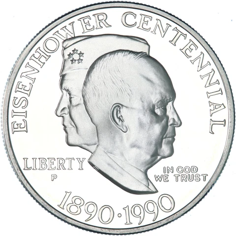 1990 P Eisenhower Centennial Proof 90% Silver Dollar US Coin See Pics Z503 Cover