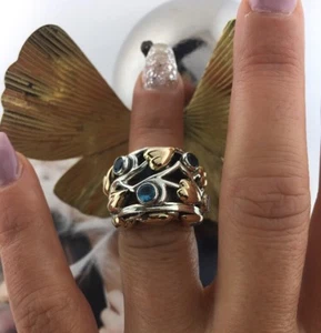 NWT Handcraft Sterling Silver 925 Heavy & 14K Gold Mexican Artist Ring. - Picture 1 of 12