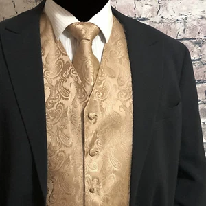 Mocha Tan XS to 6XL Paisley Tuxedo Suit Dress Vest Waistcoat & Neck tie wedding - Picture 1 of 4