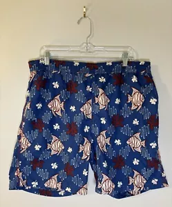 Reyn Spooner Men Sz Large Swim Trunks Shorts Blue Fish Floral Mesh Lined Pocket - Picture 1 of 6