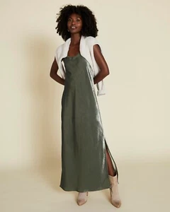 Splendid Breeze Velvet Maxi Slip Dress Women's XS Green Slit Sleeveless Pullover - Picture 1 of 13