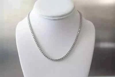 Collar de tenis de diamantes de 6,58 quilates de eternidad de oro blanco de 14 k de 22 pulgadas hecho a mano Foto 1 de 4