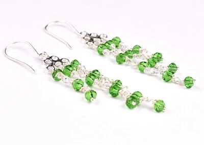 925 Sterling Silver Peridot Beads Dangle Drop Green Earrings For Christmas Gift - Image 1 of 4