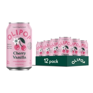 OLIPOP Prebiotic Soda, Cherry Vanilla, 12 fl oz, 12 Pack, High fiber - Picture 1 of 8