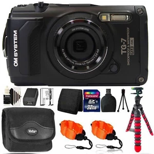OM SYSTEM Tough TG-7 Digital Camera Black with 32GB Memory Card Accessory Kit - Picture 1 of 10