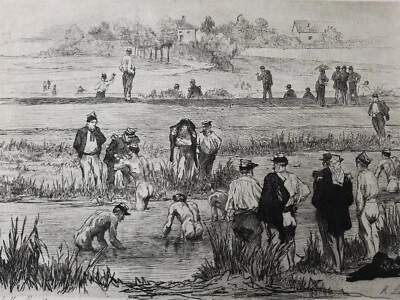 Auguste Lançon Bord de la Moselle Soldats prenant le bain très rare gravure 1870 - Photo 1/4