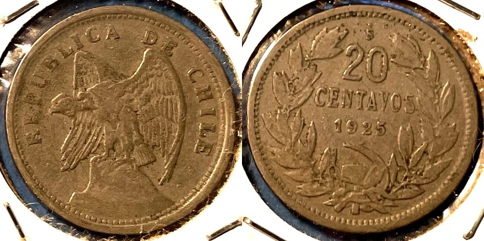 Chile 1925 20 Centavos Condor KM-167.1 Copper-nickel VF+ #9 - US Seller - Image 1 of 1