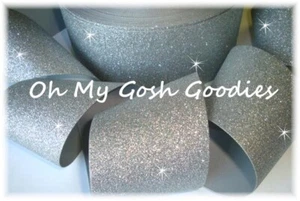 3" SUPER SPARKLE SILVER GLITTER SOLID GROSGRAIN CHEER CHEERLEADER TIK TOK RIBBON - Picture 1 of 1