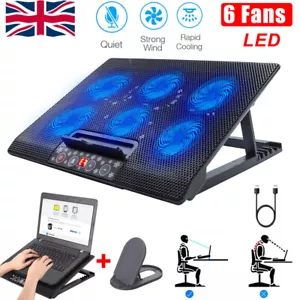6 Powerful Fans Laptop Cooler Stand Quiet Gaming Cooling Pad Mat Tilt For 12-17" - Picture 1 of 14