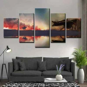 Game of Thrones Dragon Battle GOT Fire and Dragon 5 Piece Panel Canvas Wall Art - Picture 1 of 2
