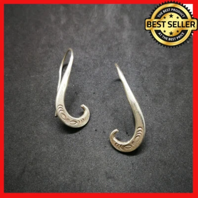 精美 925 银耳环复古棒纹理雕刻钩十字绣 — 第 1/4 张图片