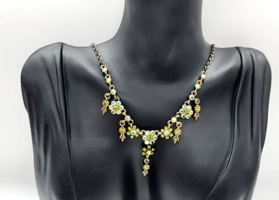 Collar 1928 Renacimiento Victoriano Gota en Y 16-18" Estrás Verde Iridiscente Foto 1 de 4
