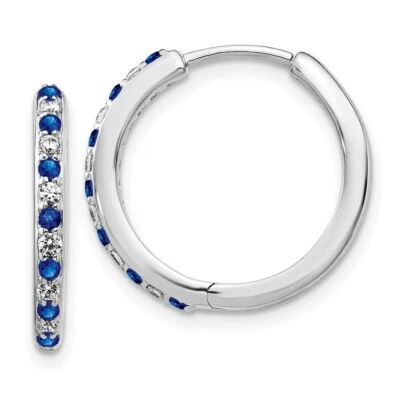 14k White Gold Diamond & Sapphire Hinged Hoop Earrings - Image 1 of 2