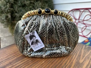 ELIZABETH TAYLOR JULIAN'S LOT 424 SILVER GOLD LEATHER SNAKESKIN JUDITH LEIBER - Picture 1 of 8