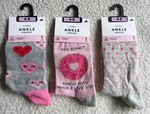 3 x Pairs of Socks Love & Heart Themed 3 Designs UK 4-8 Brand New With Label - Picture 1 of 12