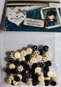 Gorjuss PK 60 Mini Black & Cream Buttons Perfect for Scrapbook and Card Making - Picture 1 of 1