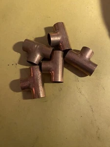 5 Pc 1/2” X 1/2” X 1/2” Copper Tee Fitting SOLDER PLUMBING SWEAT - Picture 1 of 1