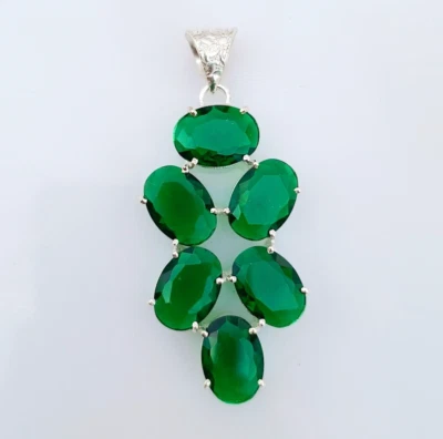 Colgante de piedras preciosas de topacio verde de plata de ley 925 hecho a mano joyería 2,44" Foto 1 de 4