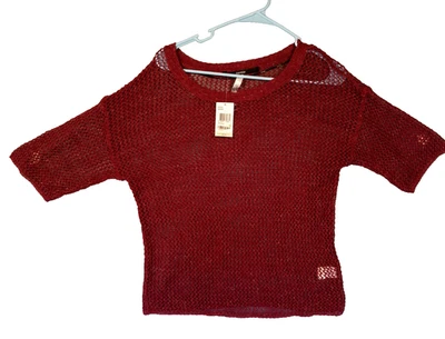 Top Kensie Tejido Malla Color Baya Oscuro Mujer Manga 1/4 Ver Talla Pequeña Nuevo con Etiquetas Foto 1 de 4