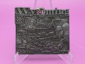 Keyring Key Ring - Vintage Metal Souvenir Wyoming State - Picture 1 of 3