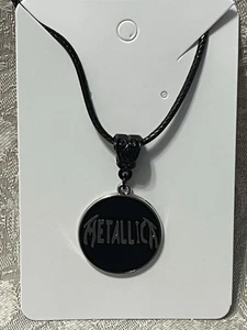 Rock Band METALLICA  Silver Pendant Black PU Leather Necklace Festival 18” - Picture 1 of 3