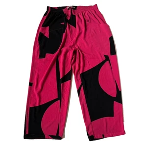 Alembika Womens 3 (US 10/12) Black pink Artsy Wide Leg Pant Cropped Lagenlook - Picture 1 of 5