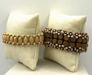 Handgefertigte tropische Blume Holz Perlen Schiebekordel Armbänder 2er Set - Bild 1 von 21