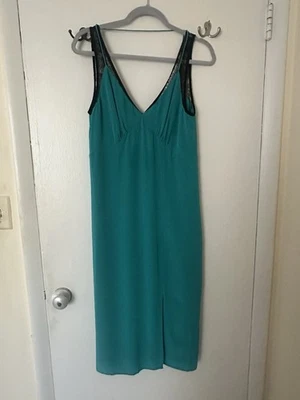 ESPRIT New York 100% Silk Slip Dress. Emerald Teal, Lace Trim, US 6. NWT. - Image 1 of 4
