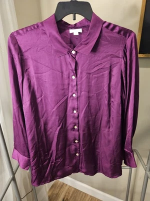 J Jill Womens Petite XL Satin Button Up Shirt In Sugarbeet Blouse Top - Image 1 of 4