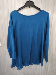 Langarm-Top Damen Übergröße 3X French Laundry Spitzenbesatz blau Freizeit Büro - Bild 1 von 7