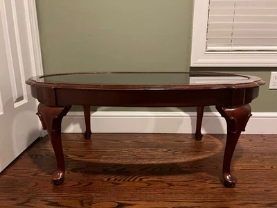 Ethan Allen Coffee Table Oval Glass - Image 1 of 4