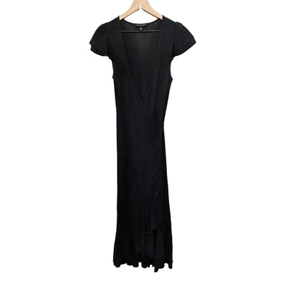 Banana Republic Womens Flounce Wrap Dress Size S Black Ruffle Hem Short Sleeve - Image 1 of 4