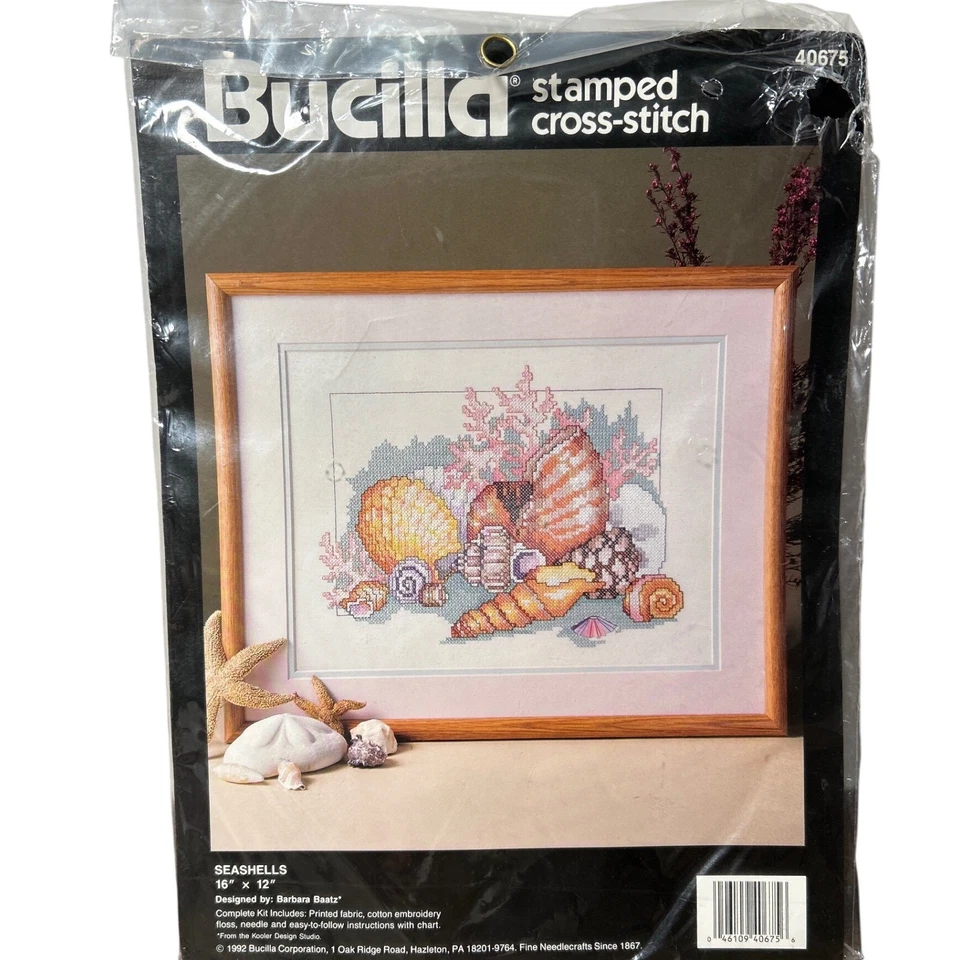 Buciila Stamped Cross Stitch Kit Seashells 16"x12" Barbara Baatz' 40675 NEW 1992 - Image 1 of 4