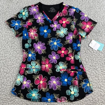 Infinity Cherokee Scrub Top Womens XXS Digital Floral Colorful - Image 1 of 4