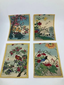 Lot de 4 estampes japonaises – Oiseaux et fleurs – Époque Meiji (vers 1880–1890) - Picture 1 of 12