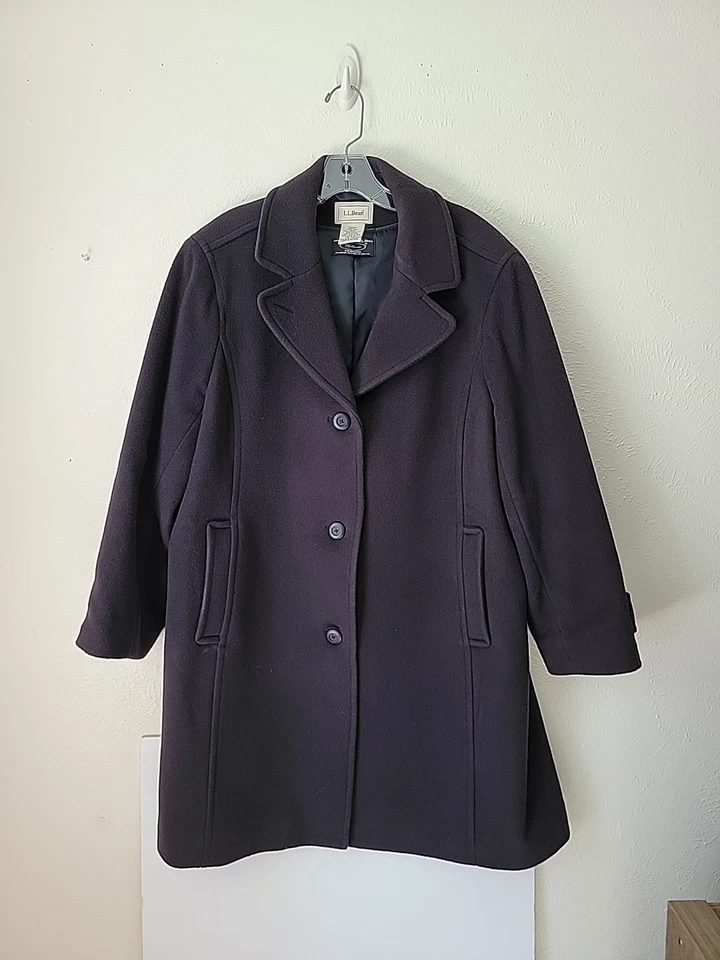 LL Bean Wool Blend Swing Coat Size 20 W Purple Button Up 3/4 Length $279 - Image 1 of 4