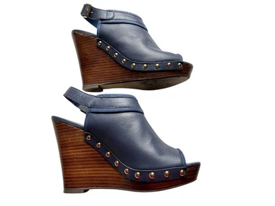 Taryn Rose Botas Botines Tachonados Oro y Azul Madera Cuña Tacones Zapatos Boho 8 Tachuelas Foto 1 de 4