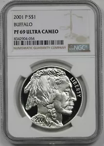 2001-P Buffalo $1 NGC PF 69 Ultra Cameo Modern Commemorative Silver Dollar - Picture 1 of 4