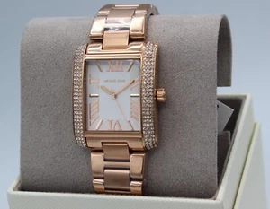NEW AUTHENTIC MICHAEL KORS EMERY SQUARE ROSE GOLD CRYSTALS WOMEN'S MK4644 WATCH - Picture 1 of 14