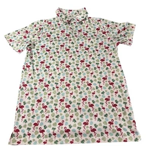 Boys Flamingo & Tropical Print BCG Golf Short Sleeve Button Up Polo Size XL18/20 - Picture 1 of 5