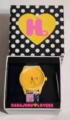 Harajuku Lovers Solar Powered Yellow Watch by Gwen Stefni Pink White band NIB - Image 1 of 4