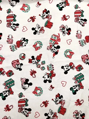 Vtg Disney Babies Mickey Minnie Mouse Christmas Fabric Fleece 1980s Remnants - Image 1 of 4
