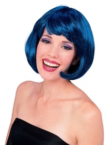 Erwachsene BLAUE BOB PERÜCKE mit Fransen Kostüm Accessoire Meerjungfrau Rubine Haare Damen - Bild 1 von 1