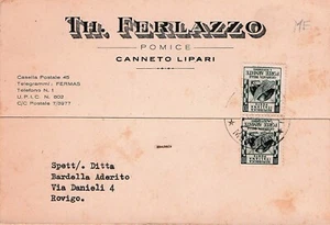 24-44A) TESTATINA TH FERLAZZO POMICE CANNETO LIPARI VIAGGIATA MESSINA 1953 - Picture 1 of 2